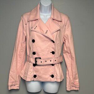 Ralph Lauren Jeans Co Light Pink Blush Y2K  Belted Denim Jacket Womens Sz M